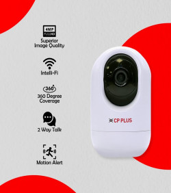 CP PLUS 4MP Full HD Smart Wi-Fi CCTV Indoor Home Security Camera | 1440P Wireless 360° Camera | Night Vision | Two Way Talk | Alexa & OK Google | 15 Mtr, White - CP-E44A